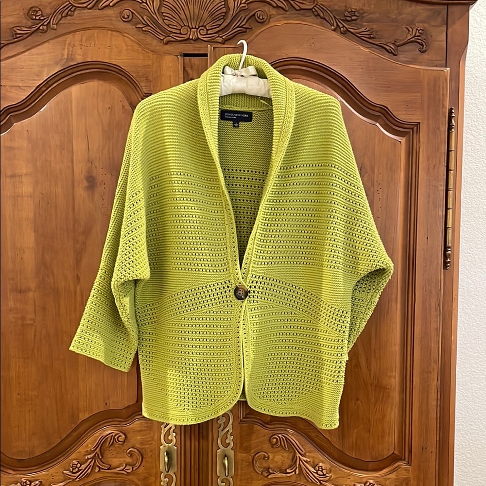 Jones New York Green Cardigan Sweater with Textured Knit